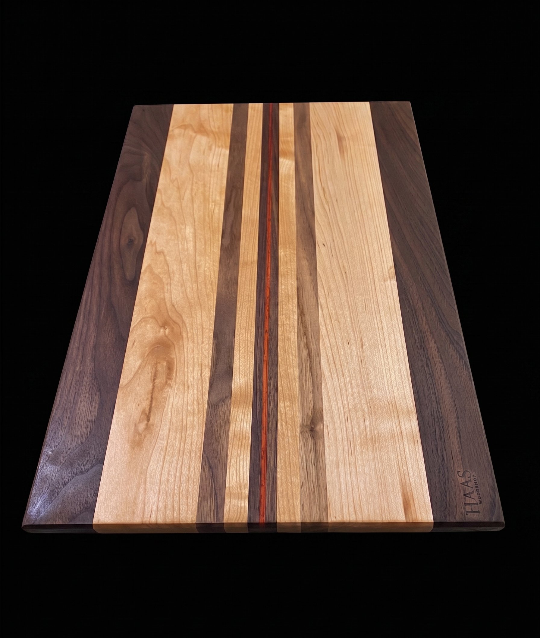 A handmade striped cutting board
