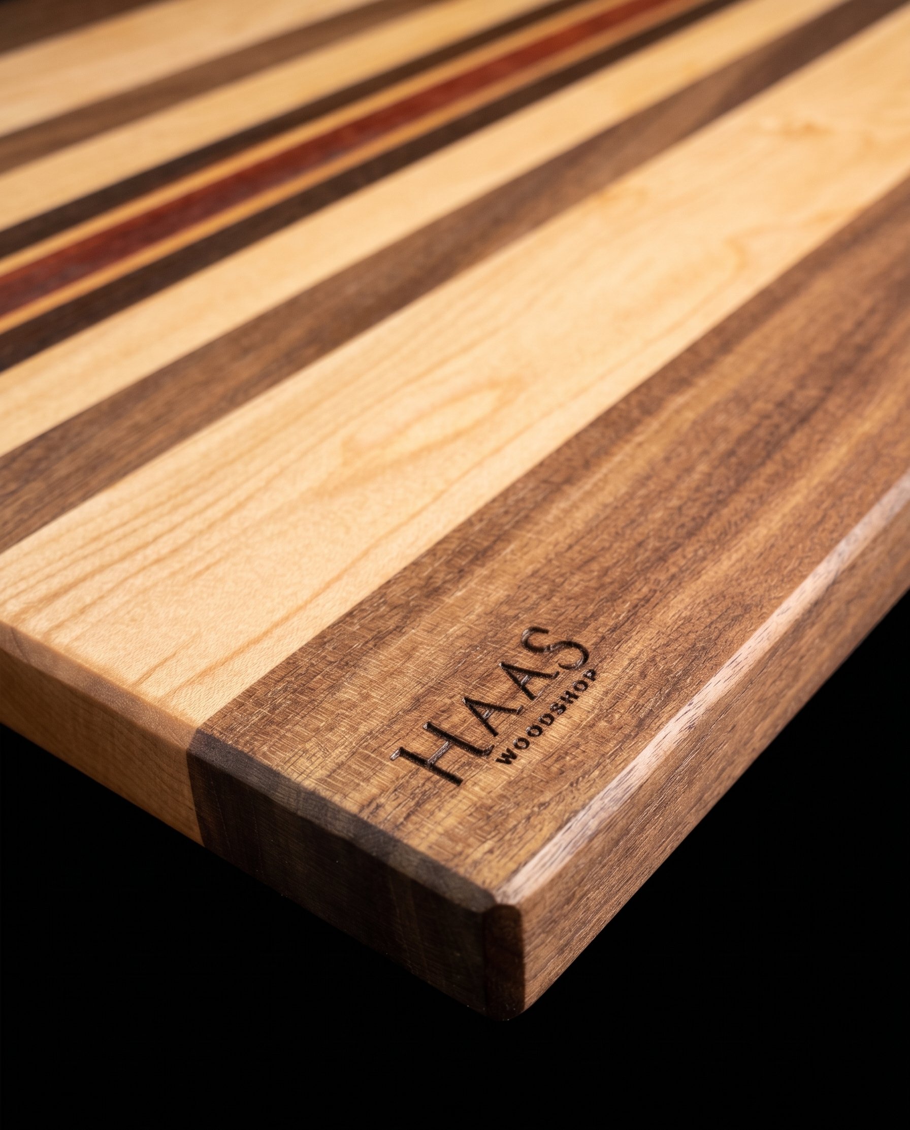 Cutting board detail with HAAS branding