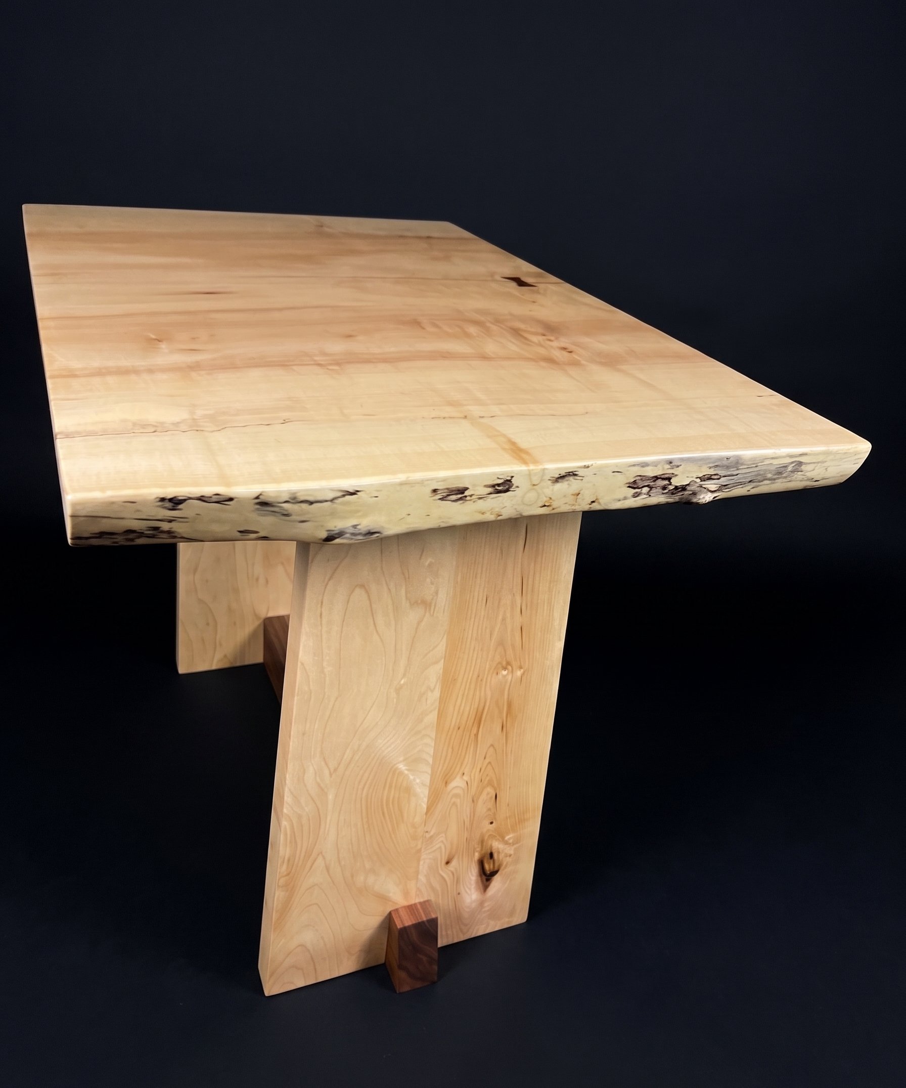 Live-edge maple side table from above